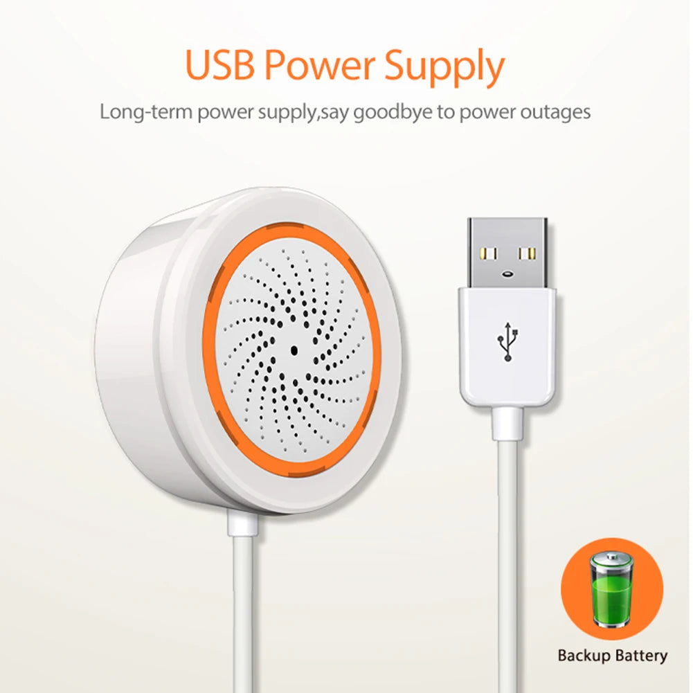 Alarma de sirena inteligente Tuya Zigbee con sensor de luz y sonido, sirena de alarma inteligente de 90 dB, control remoto por aplicación, sistema de protección de seguridad para el hogar