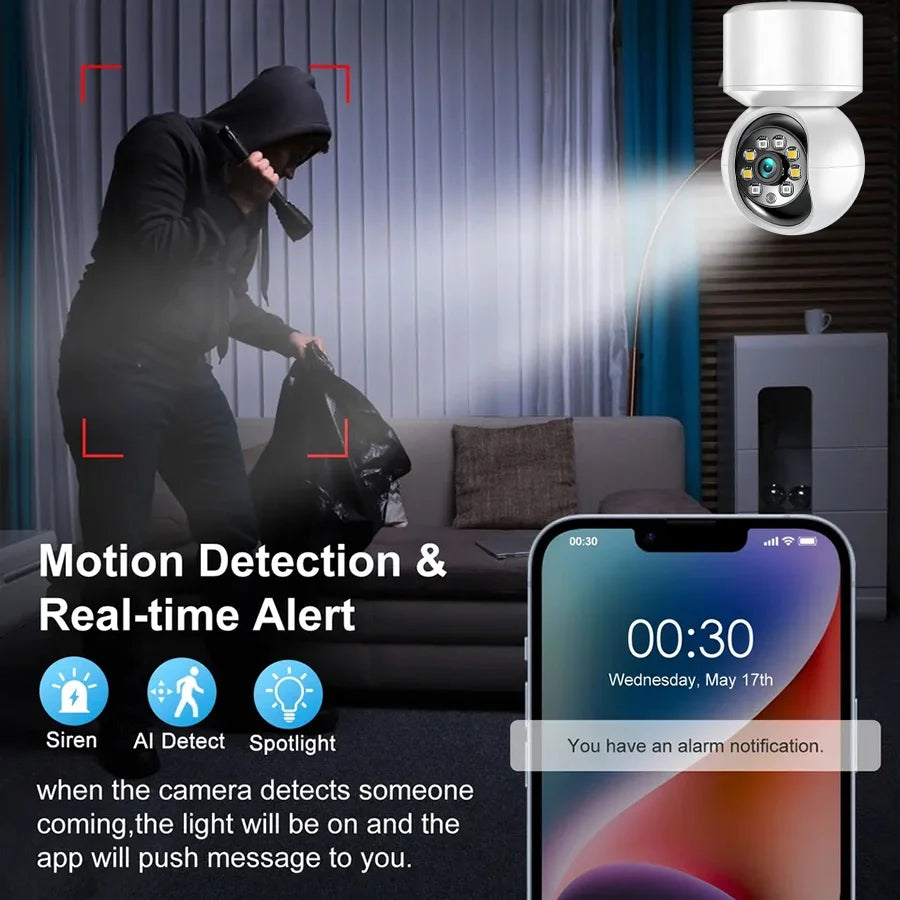 Cámara de vigilancia WiFi de 360°, videovigilancia inteligente de 5 MP, minimonitor de visión nocturna, protección para interiores, memoria de 64 GB, cámara IP inalámbrica