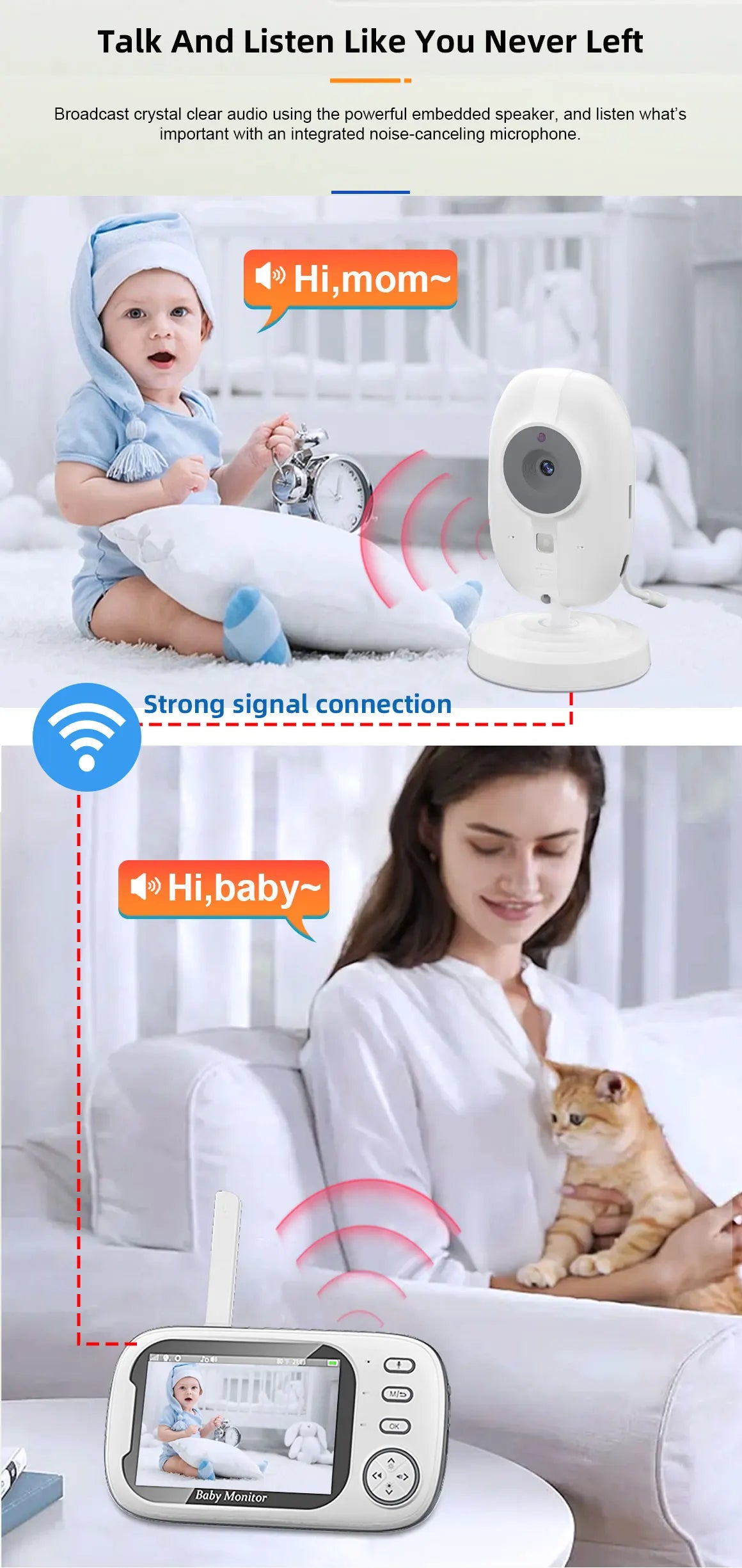 Monitor de Bebé 3,5 pulgadas Inalámbrico con Vídeo, Visión Nocturna, Control de Temperatura, Sin WiFi, Audio Bidireccional, Cámara de Seguridad Niñera