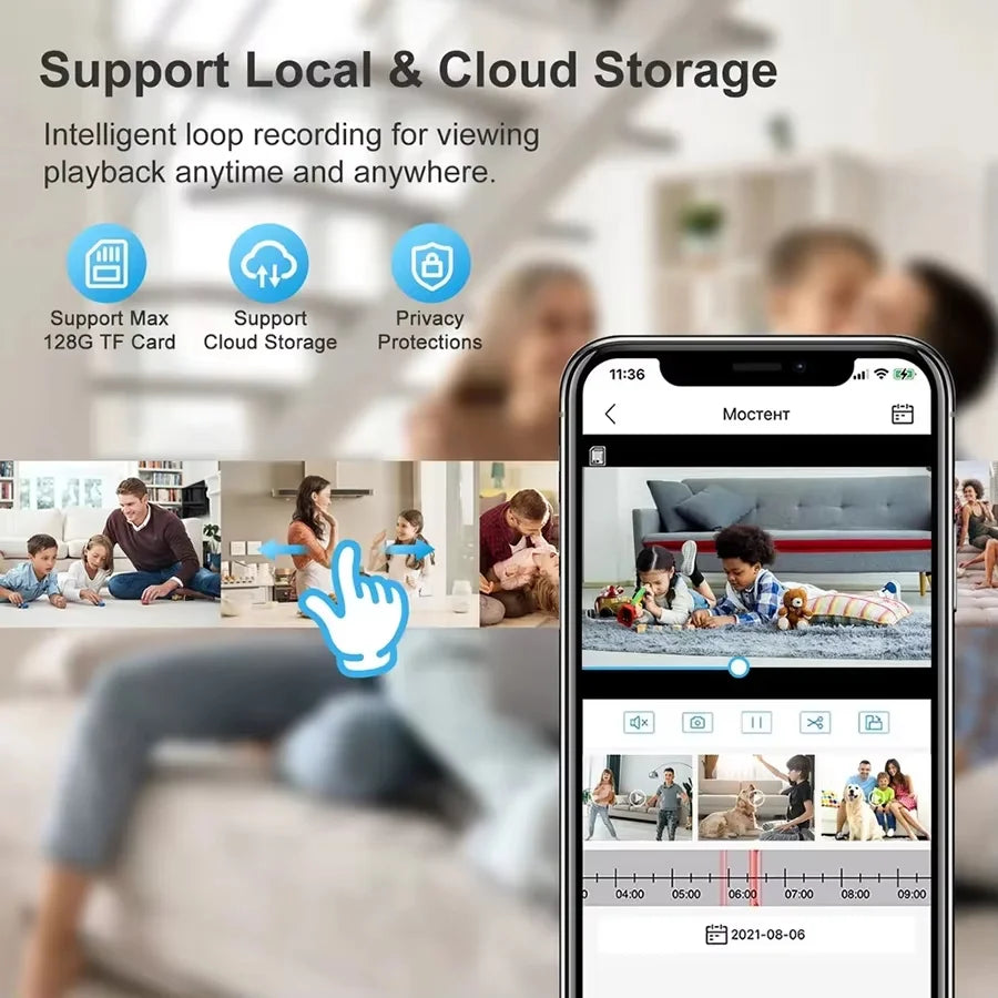 Cámara de vigilancia WiFi de 360°, videovigilancia inteligente de 5 MP, minimonitor de visión nocturna, protección para interiores, memoria de 64 GB, cámara IP inalámbrica