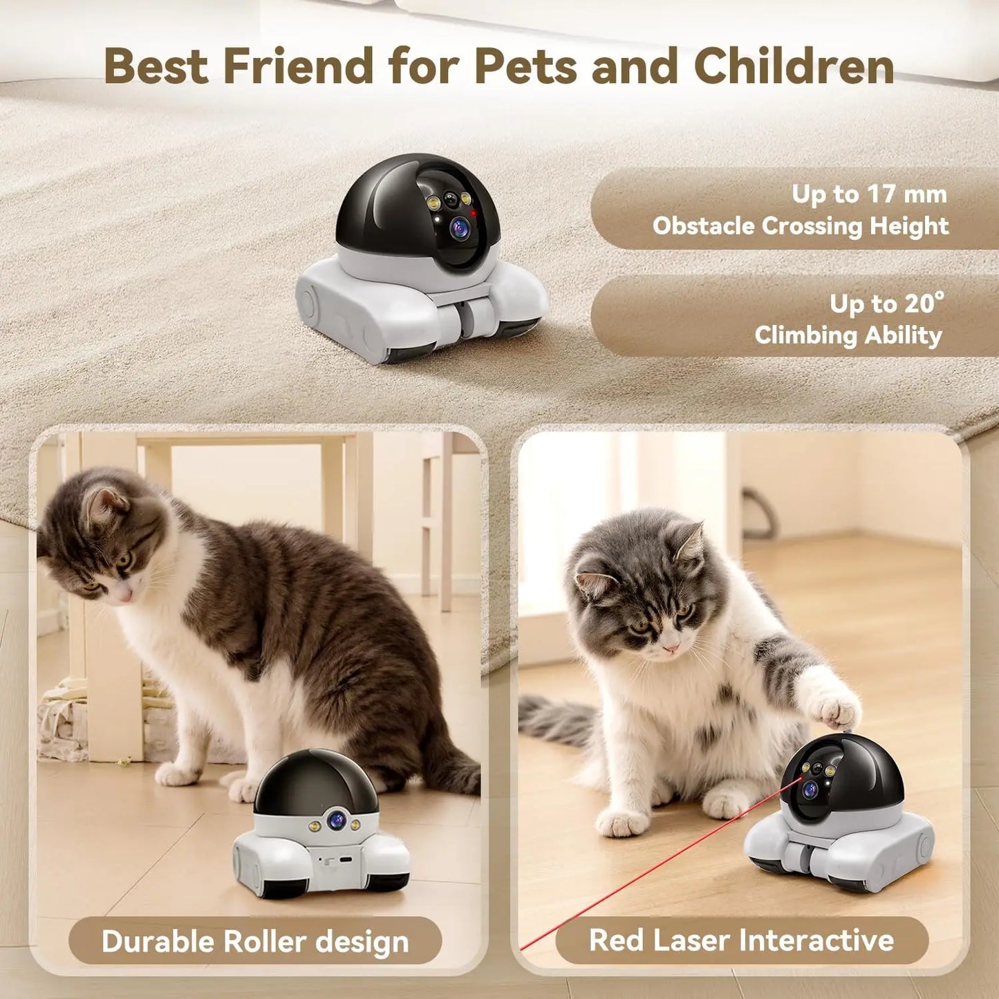 Cámara de vigilancia para mascotas | Cámara robot de 360°, cámara para bebés y mascotas, diálogo bidireccional, detección de movimiento, para perros, gatos, bebés y ancianos