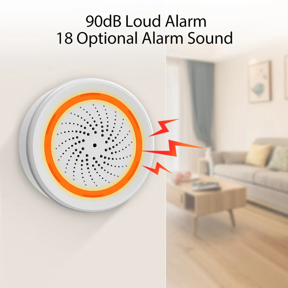 Alarma de sirena inteligente Tuya Zigbee con sensor de luz y sonido, sirena de alarma inteligente de 90 dB, control remoto por aplicación, sistema de protección de seguridad para el hogar