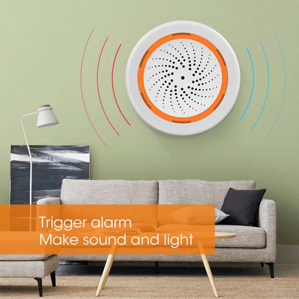 Alarma de sirena inteligente Tuya Zigbee con sensor de luz y sonido, sirena de alarma inteligente de 90 dB, control remoto por aplicación, sistema de protección de seguridad para el hogar