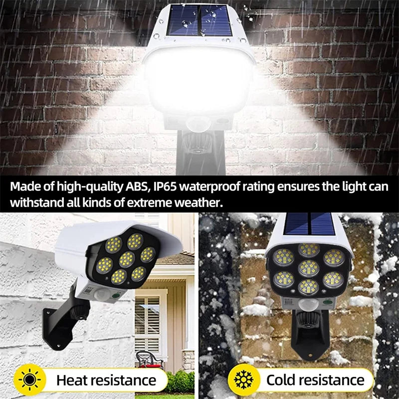 Luces solares para exteriores con sensor de movimiento, control remoto, reflectores, señuelo inalámbrico, cámara de seguridad falsa para jardín