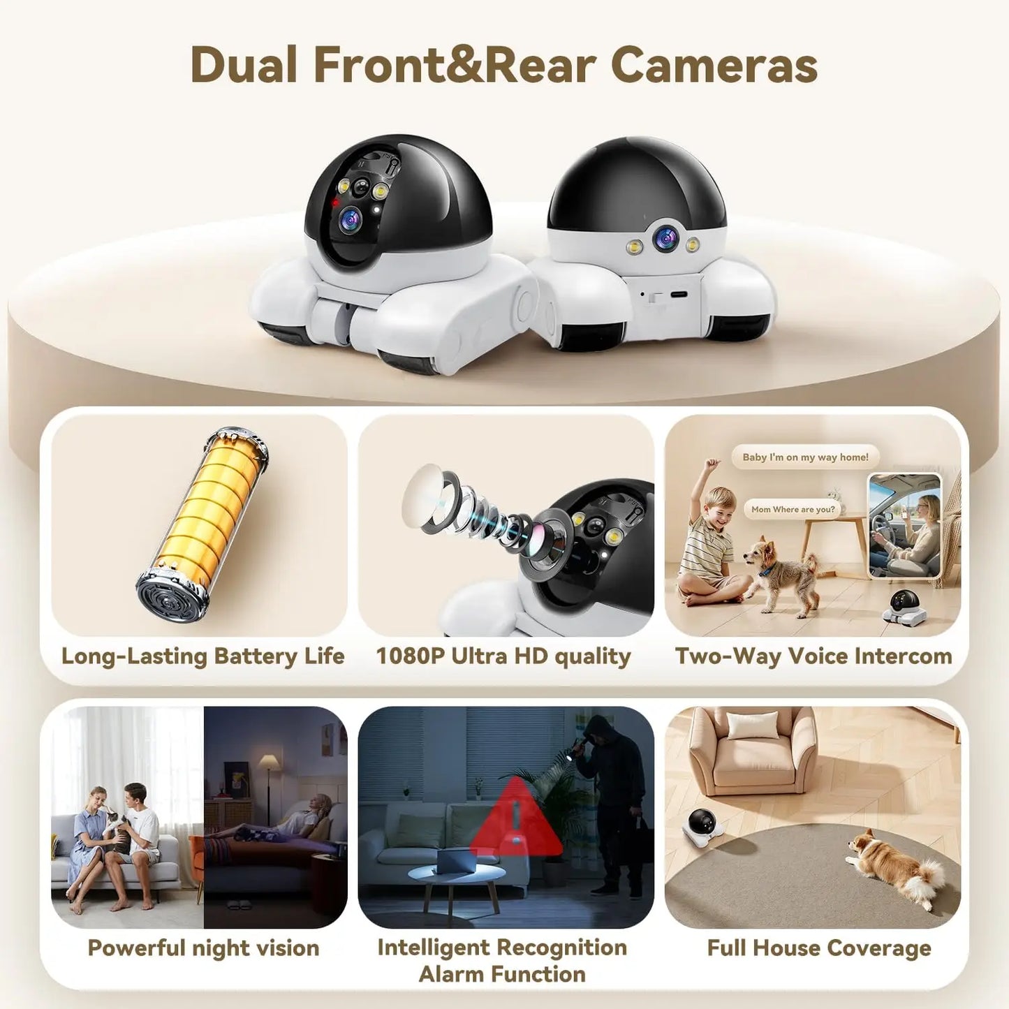 Cámara de vigilancia para mascotas | Cámara robot de 360°, cámara para bebés y mascotas, diálogo bidireccional, detección de movimiento, para perros, gatos, bebés y ancianos