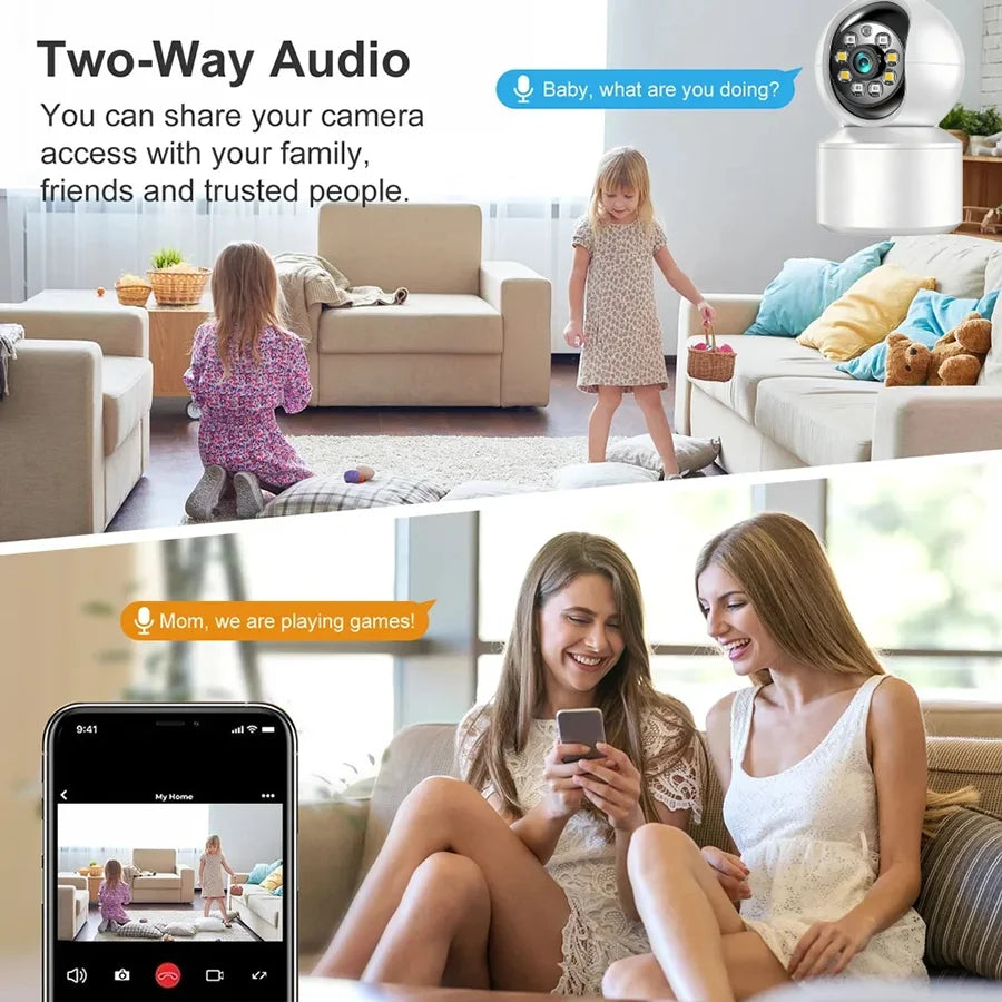 Cámara de vigilancia WiFi de 360°, videovigilancia inteligente de 5 MP, minimonitor de visión nocturna, protección para interiores, memoria de 64 GB, cámara IP inalámbrica